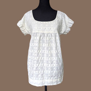 Juicy Couture| Vintage Y2K Babydoll Blouse Cream Tie Back Anchor Buttons M